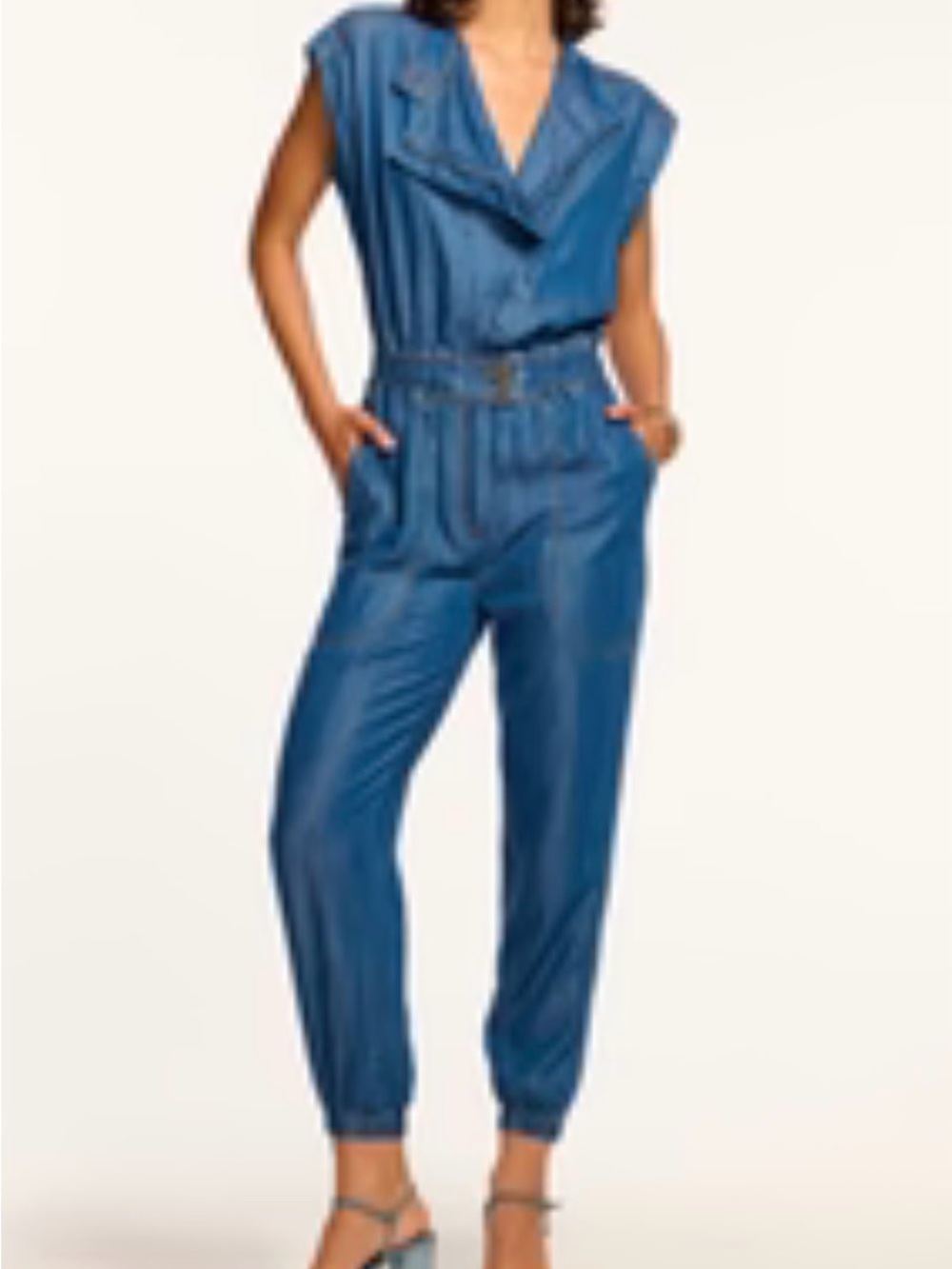 Ramy Brook Teal-Blue Sleeveless Belted Jumpsuit